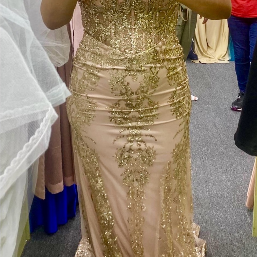 Gold Strapless Sequin Gown for Brides